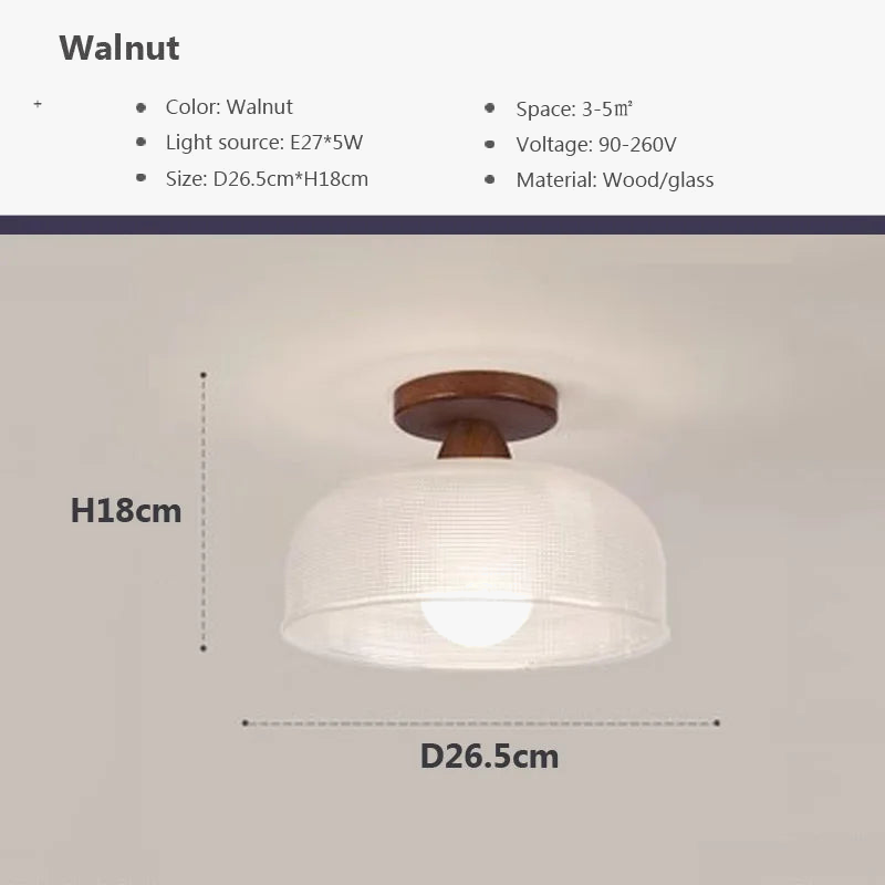 Plafonnier — Nordique en bois lampe en verre dépoli salon allée chambre vestiaire balcon couloir lampes et lanternes