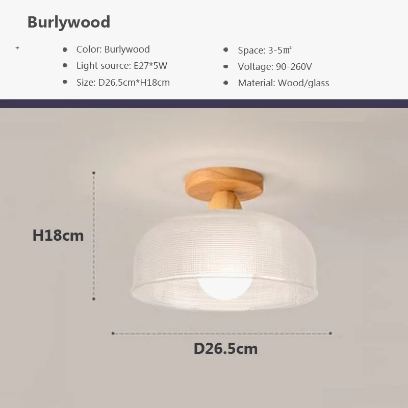 Plafonnier — Nordique en bois lampe en verre dépoli salon allée chambre vestiaire balcon couloir lampes et lanternes