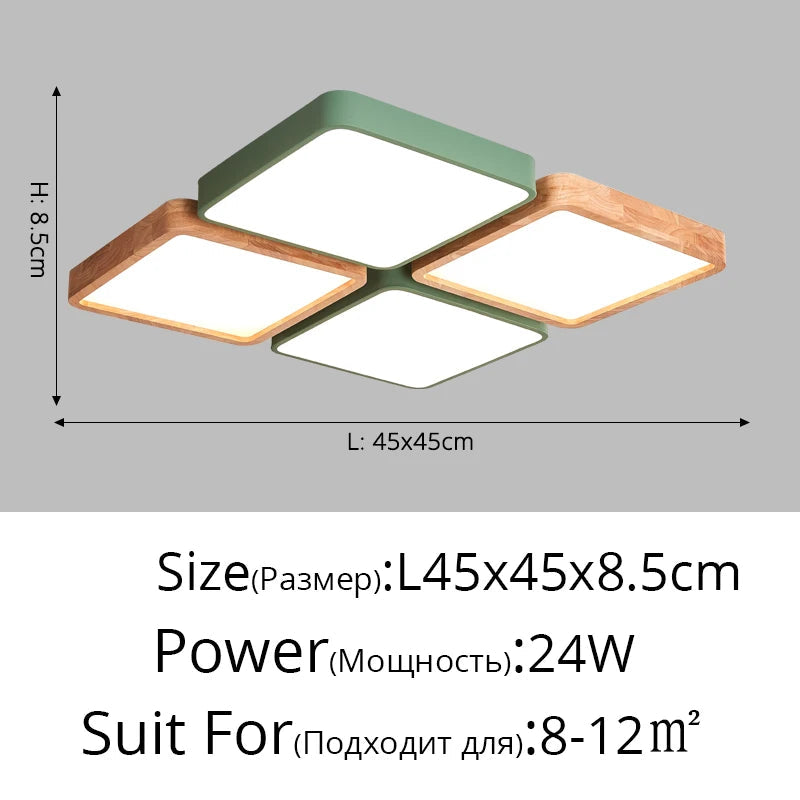 Plafonnier — Nordique encastré rectangle LED bois macaron