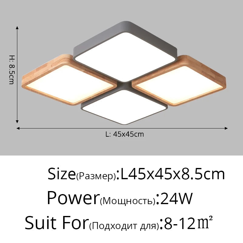 Plafonnier — Nordique encastré rectangle LED bois macaron