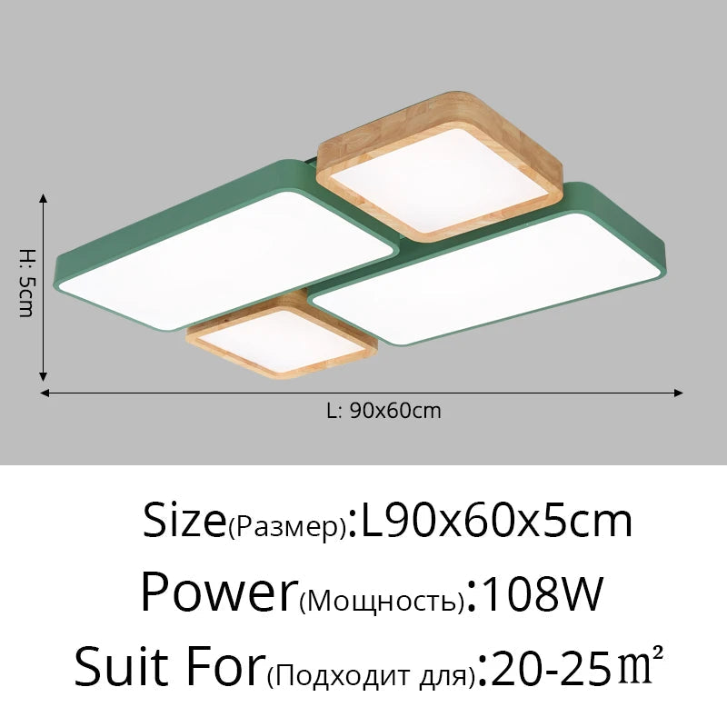 Plafonnier — Nordique encastré rectangle LED bois macaron