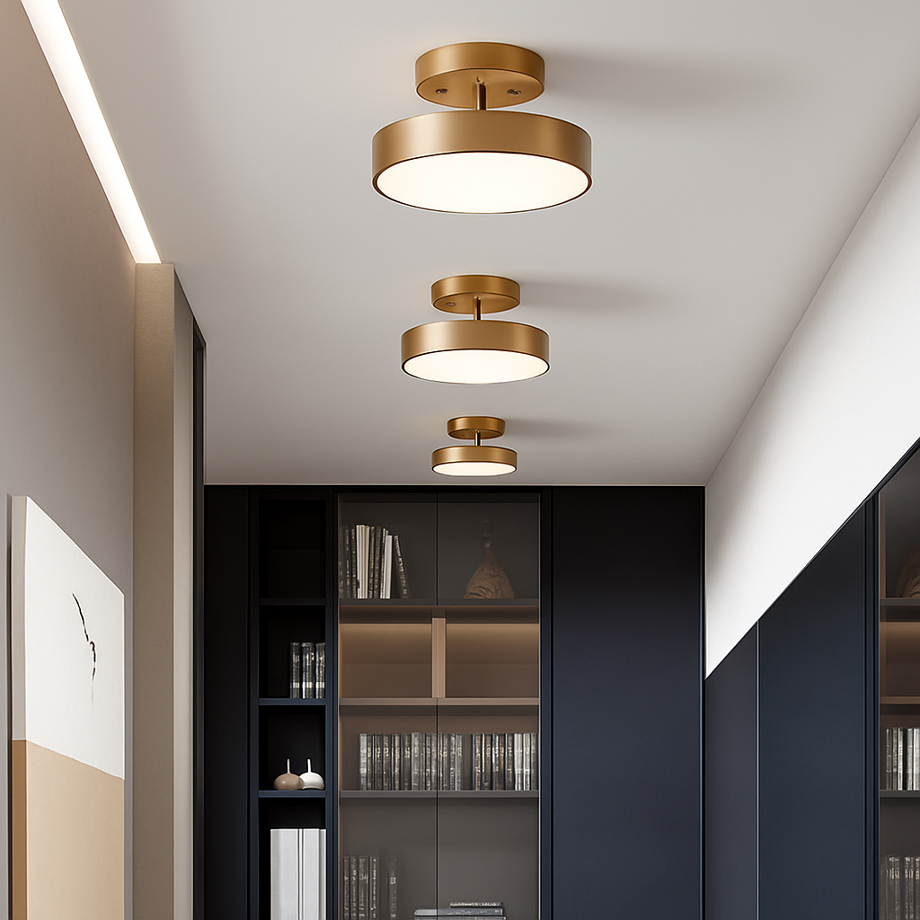 Plafonnier nordique simple rond led éclairage lustre Mérida Écrin en Cuivre - Reflets Délicats & Caractère Affirmé