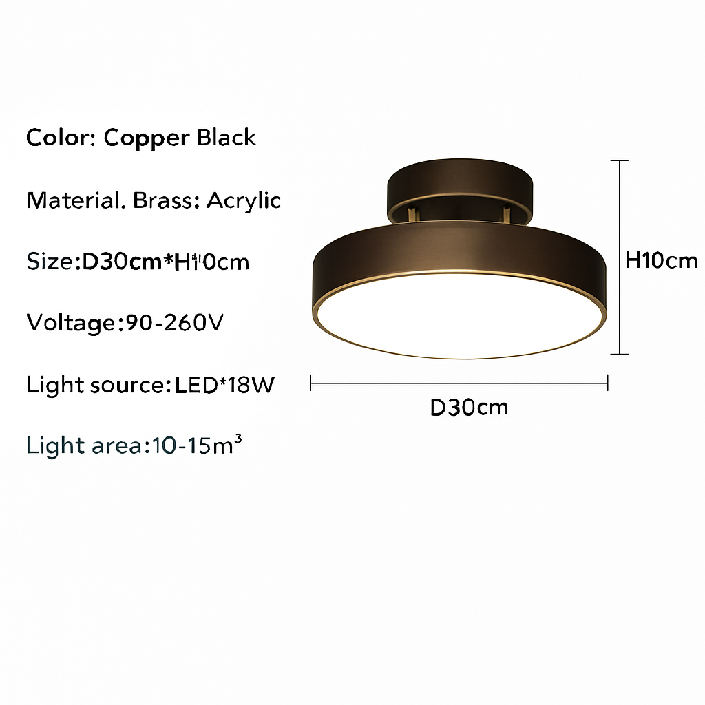 Plafonnier nordique simple rond led éclairage lustre Mérida Écrin en Cuivre - Reflets Délicats & Caractère Affirmé