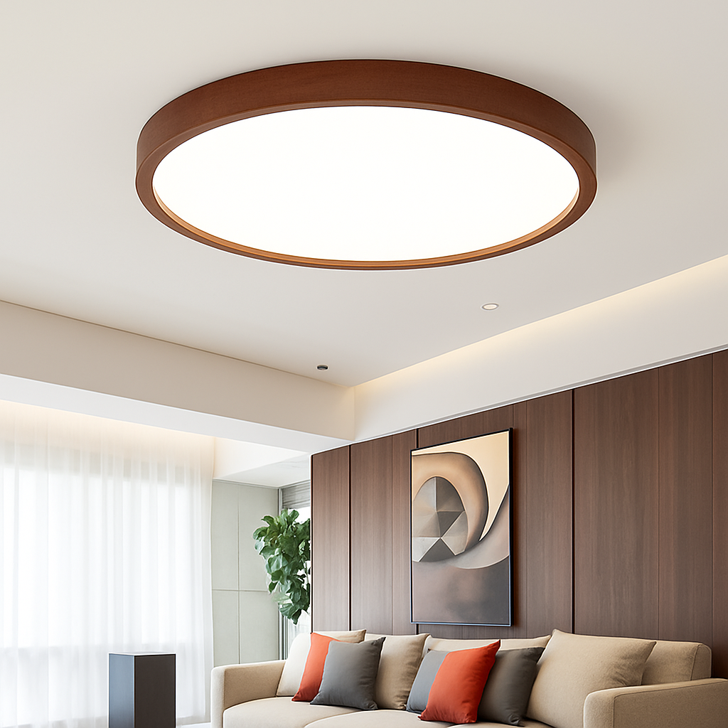 Plafonnier — Rond en bois style nordique pour intérieur moderne