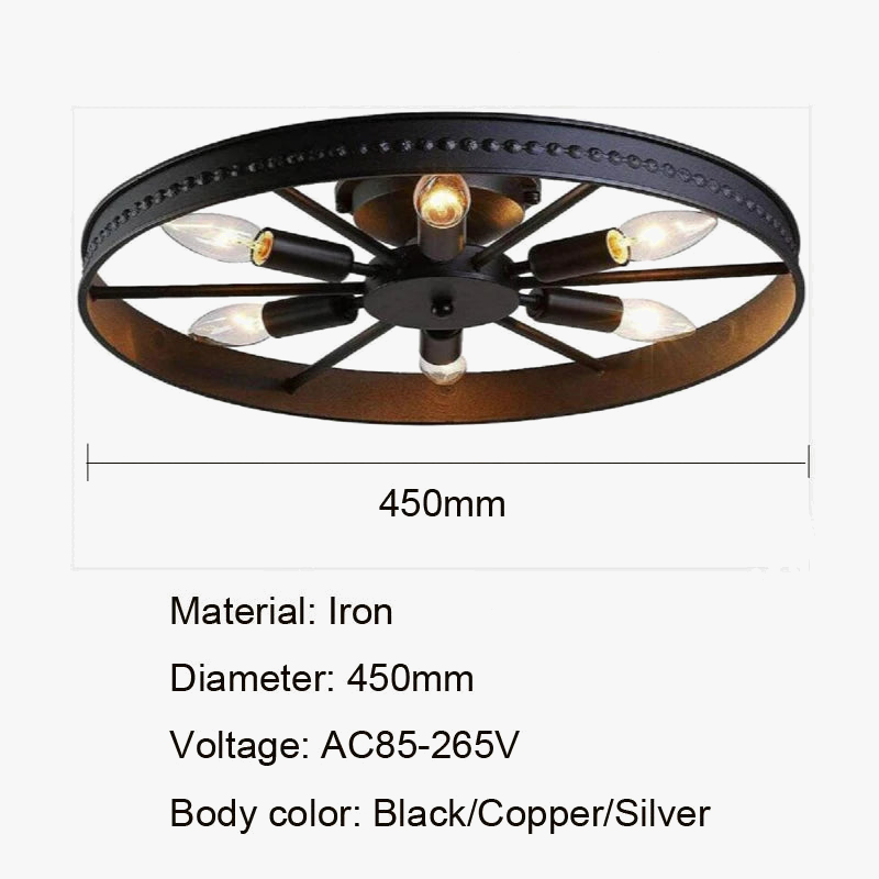 Plafonnier — Rond en fer au Design industriel rétro américain