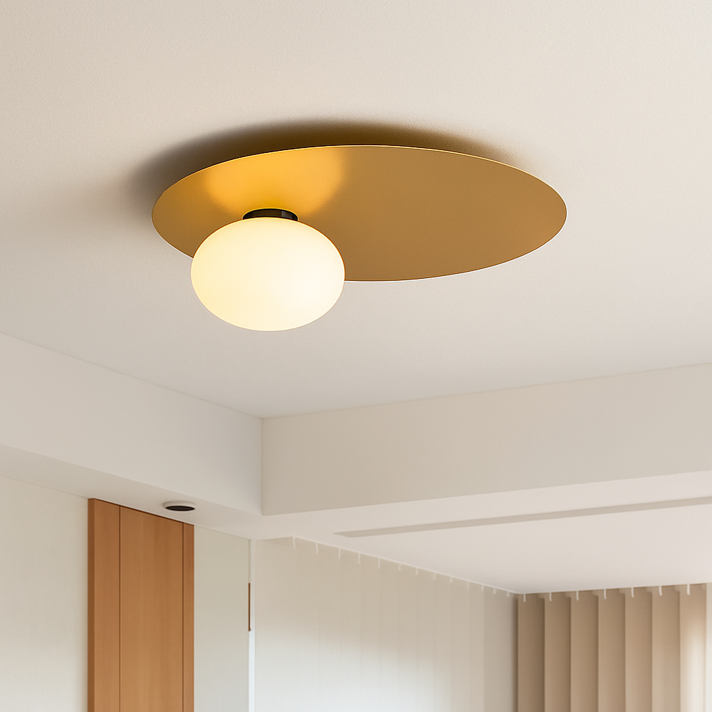 Plafonnier — Rond en métal moderne avec ampoule en verre blanc