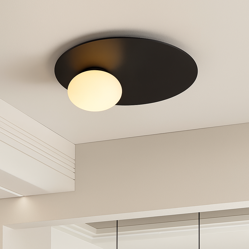 Plafonnier — Rond en métal moderne avec ampoule en verre blanc