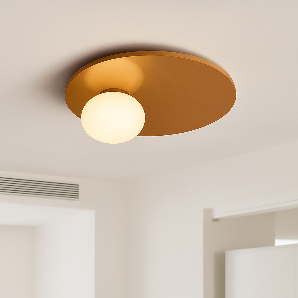 Plafonnier — Rond en métal moderne avec ampoule en verre blanc