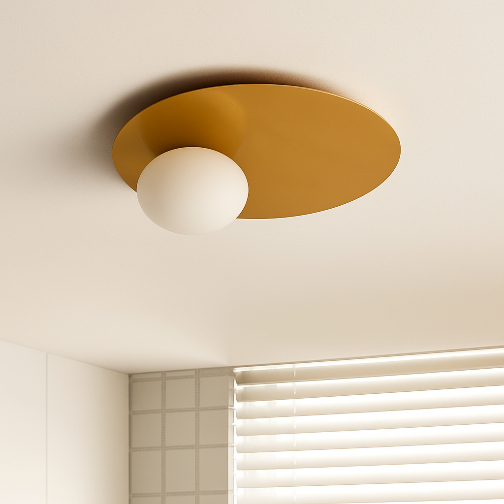 Plafonnier — Rond en métal moderne avec ampoule en verre blanc