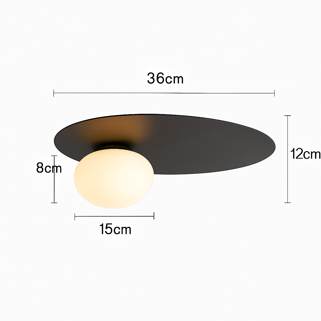 Plafonnier — Rond en métal moderne avec ampoule en verre blanc