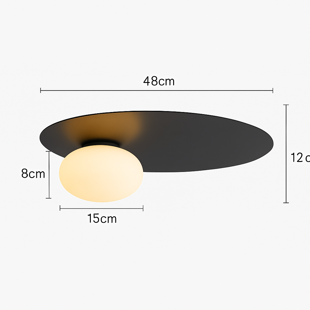 Plafonnier — Rond en métal moderne avec ampoule en verre blanc