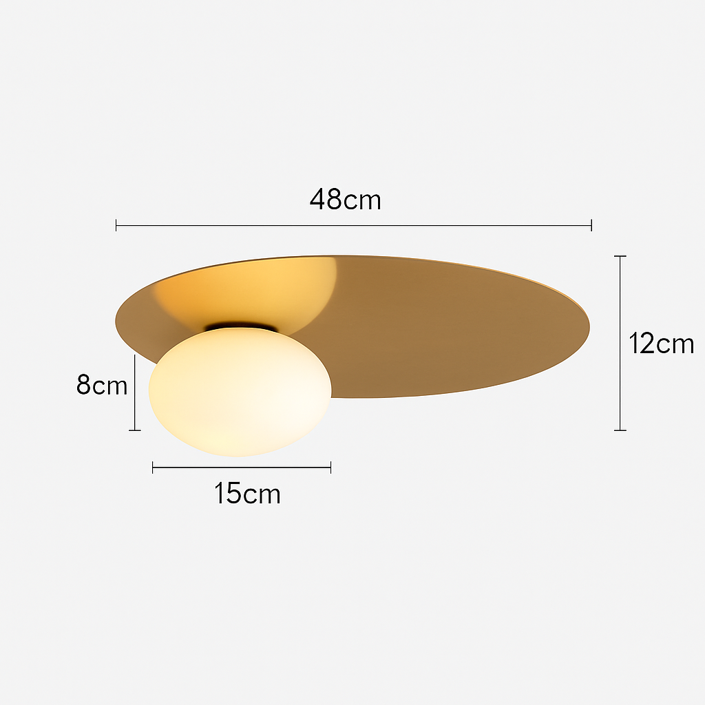 Plafonnier — Rond en métal moderne avec ampoule en verre blanc