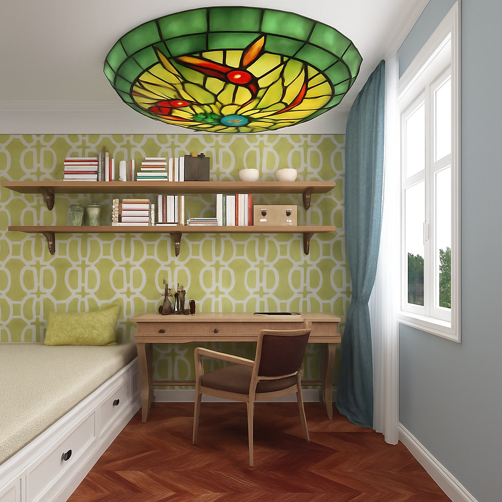 Plafonnier — Rond ultra-mince balcon couloir lampe de chambre à coucher pour enfants propriétaire Tiffany vitrail éclairage de décoration de la maison