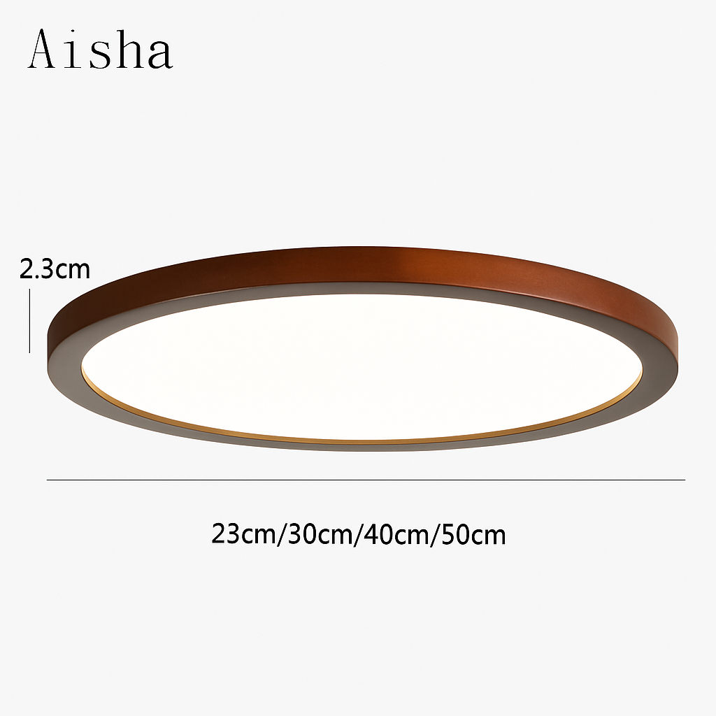 Plafonnier rond ultra mince en noyer pour un éclairage moderne Perrine Éclaircie en Bois - Une Touche Naturelle dans le Décor