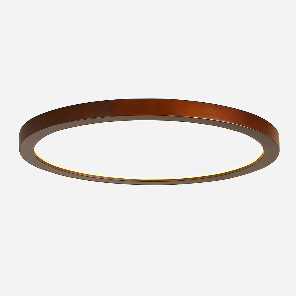 Plafonnier rond ultra mince en noyer pour un éclairage moderne Perrine Éclaircie en Bois - Une Touche Naturelle dans le Décor