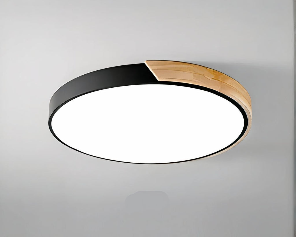 Plafonnier salle de bain circulaire bord en bois et couleur