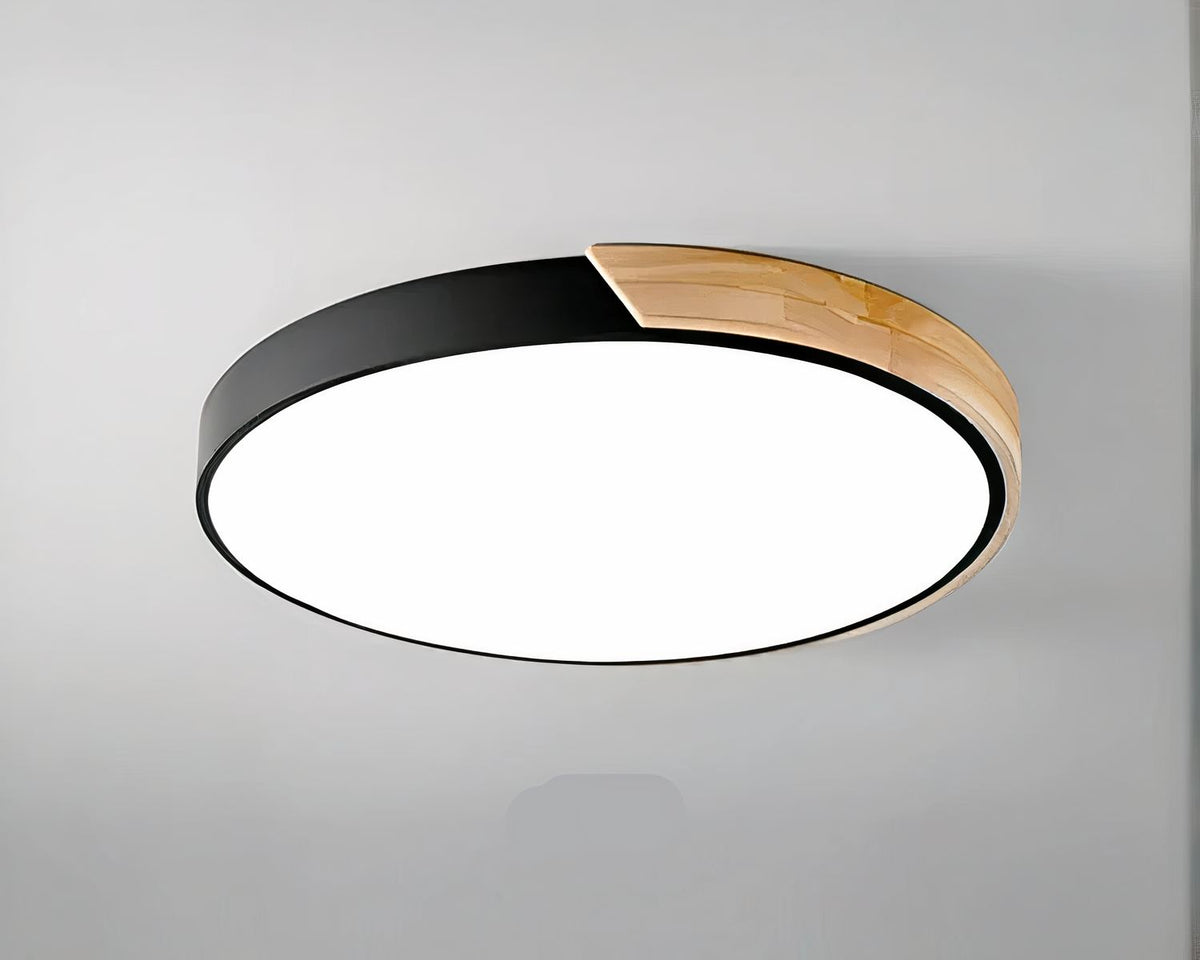 Plafonnier salle de bain circulaire bord en bois et couleur