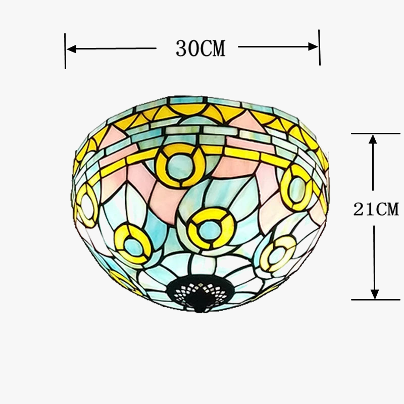 Plafonnier tiffany art méditerranéen en vitrail lumineux et chaleureux Lazare Symphonie en Verre - Le Charme du Verre dans le Décor