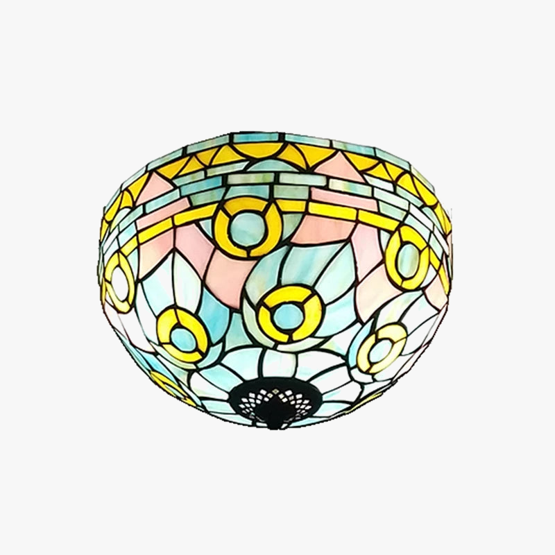 Plafonnier tiffany art méditerranéen en vitrail lumineux et chaleureux Lazare Symphonie en Verre - Le Charme du Verre dans le Décor