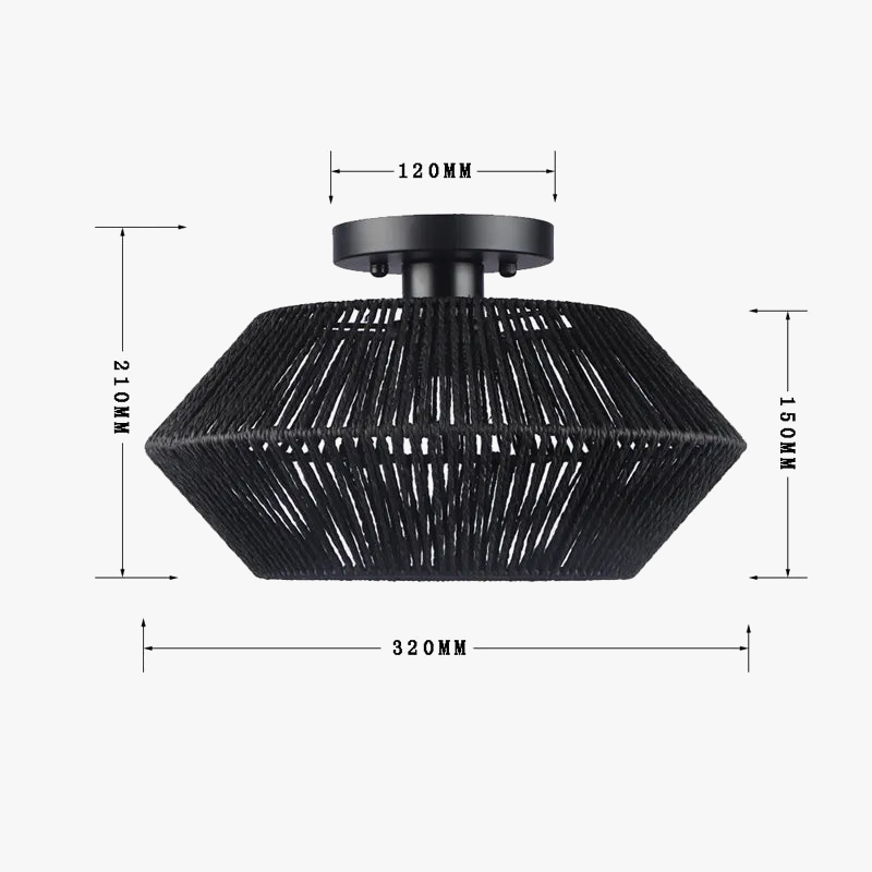 Plafonnier — Tissé de vigne rétro noir lampe tissée couloir silencieux chambre plafonnier tissé de vigne