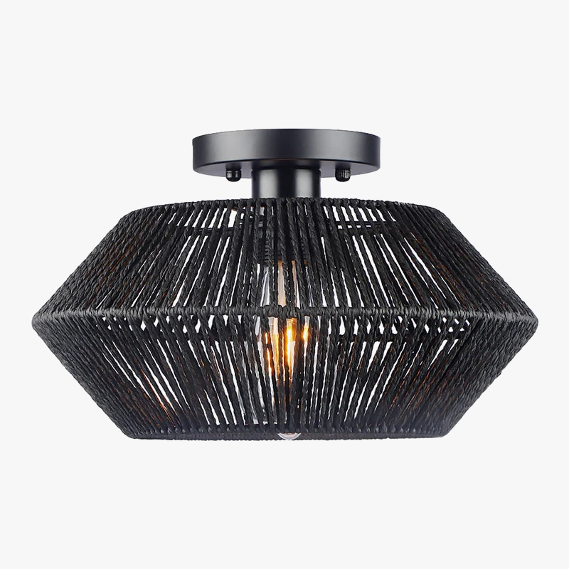 Plafonnier — Tissé de vigne rétro noir lampe tissée couloir silencieux chambre plafonnier tissé de vigne