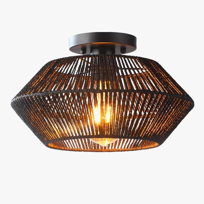 Plafonnier — Tissé de vigne rétro noir lampe tissée couloir silencieux chambre plafonnier tissé de vigne