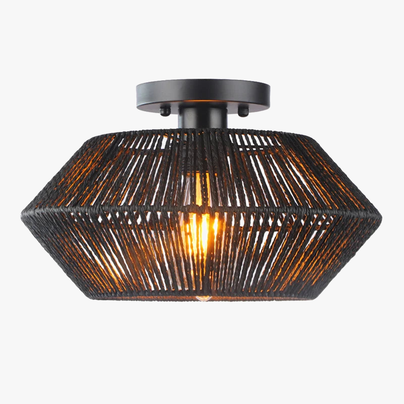 Plafonnier — Tissé de vigne rétro noir lampe tissée couloir silencieux chambre plafonnier tissé de vigne
