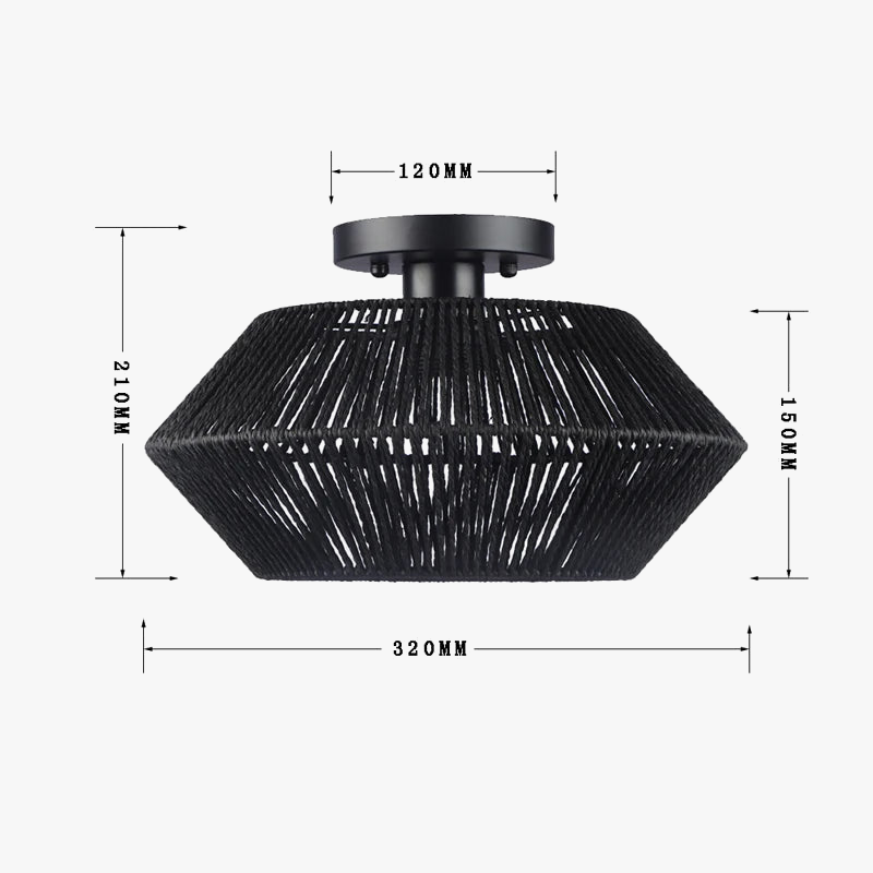Plafonnier — Tissé de vigne rétro noir lampe tissée couloir silencieux chambre plafonnier tissé de vigne