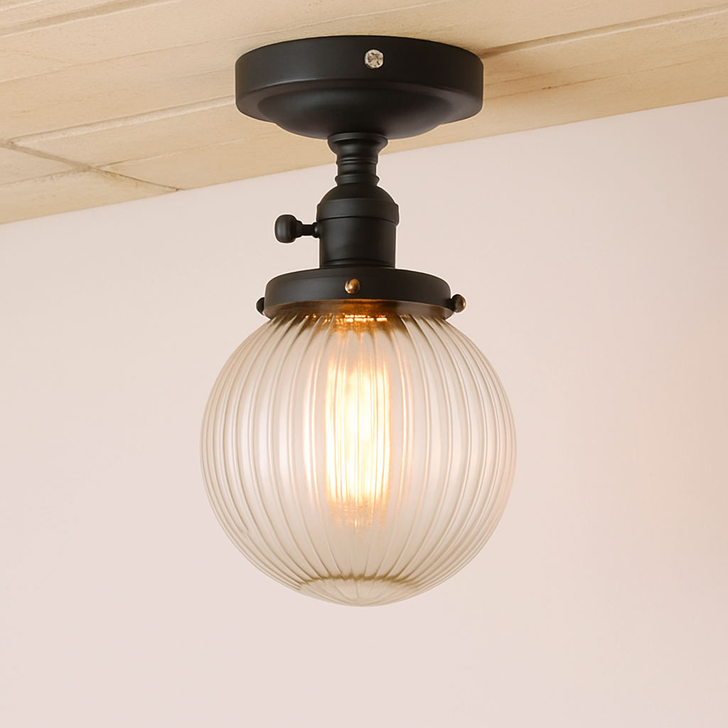 Plafonnier — Vintage industriel avec boule en verre