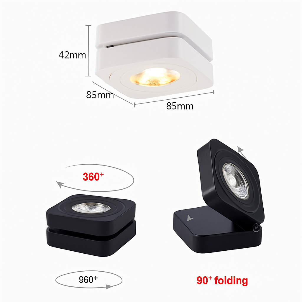Plafonnier — LED Spot 360 degrés Rotation Downlights AC85-265V 7W 10W 12W 15W pliant COB LED Downlights monté en Surface