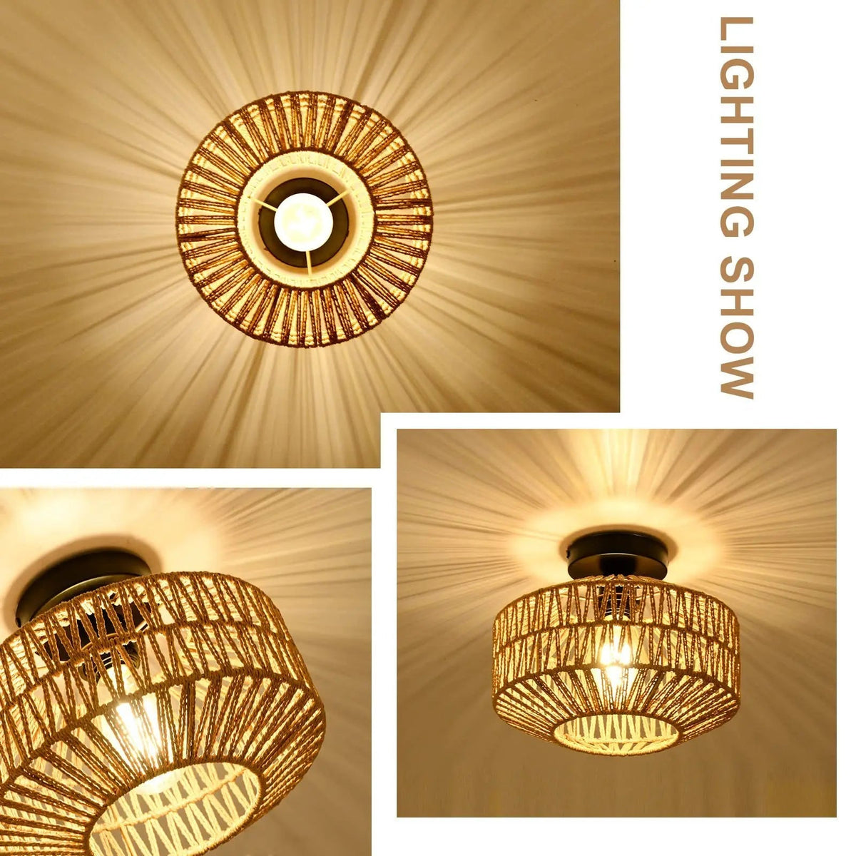 Plafonnier — Rotin E27 Ampoules Lustre Luminaire Tissé À La Main Lampe Celing Lampe Encastrée Pour Couloir Chambre Cuisine