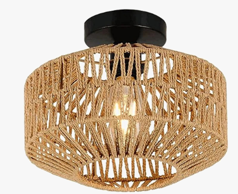 Plafonnier — Rotin E27 Ampoules Lustre Luminaire Tissé À La Main Lampe Celing Lampe Encastrée Pour Couloir Chambre Cuisine