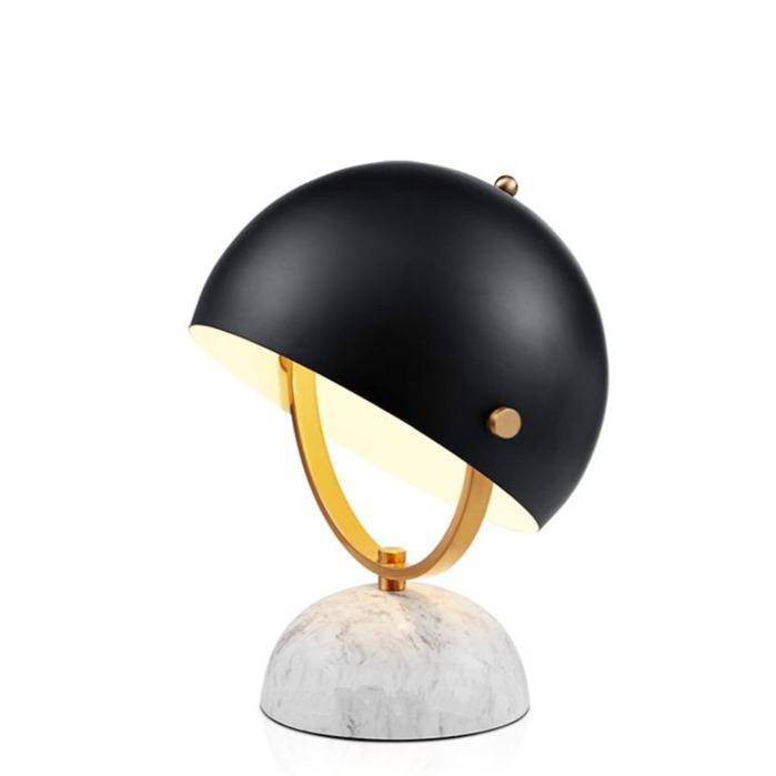 Lampe à poser design LED en marbre avec abat-jour arrondi noir