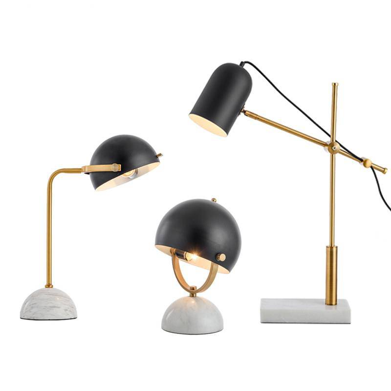 Lampe à poser design LED en marbre avec abat-jour arrondi noir