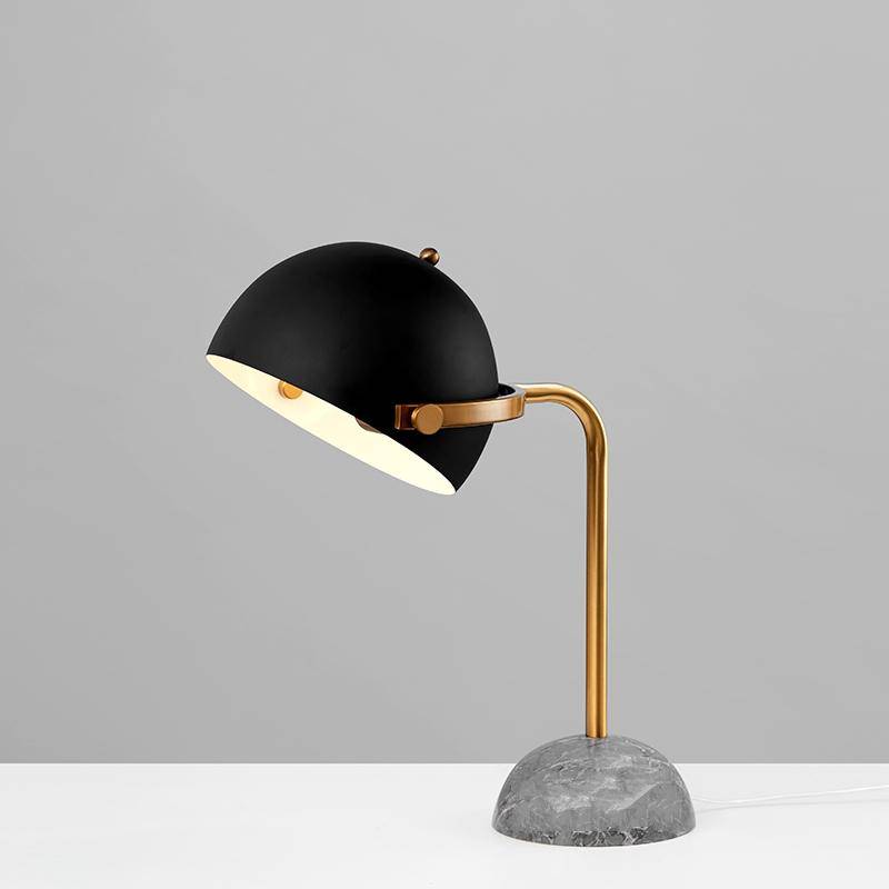 Lampe à poser design LED en marbre avec abat-jour arrondi noir