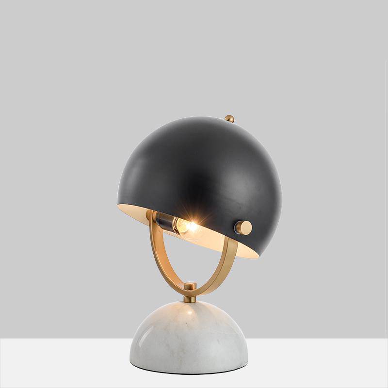 Lampe à poser design LED en marbre avec abat-jour arrondi noir