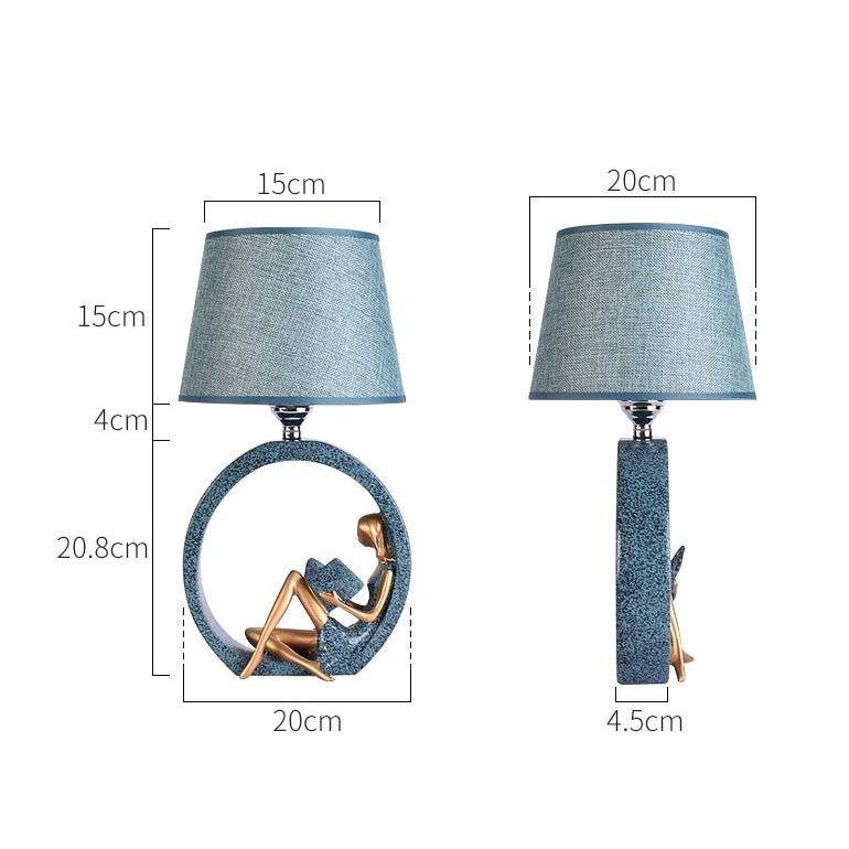 Lampe à poser LED avec corps imitation sculpture et abat-jour tissu