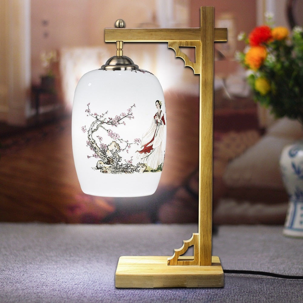 Lampe de bureau ou chevet potence style chinois en bois
