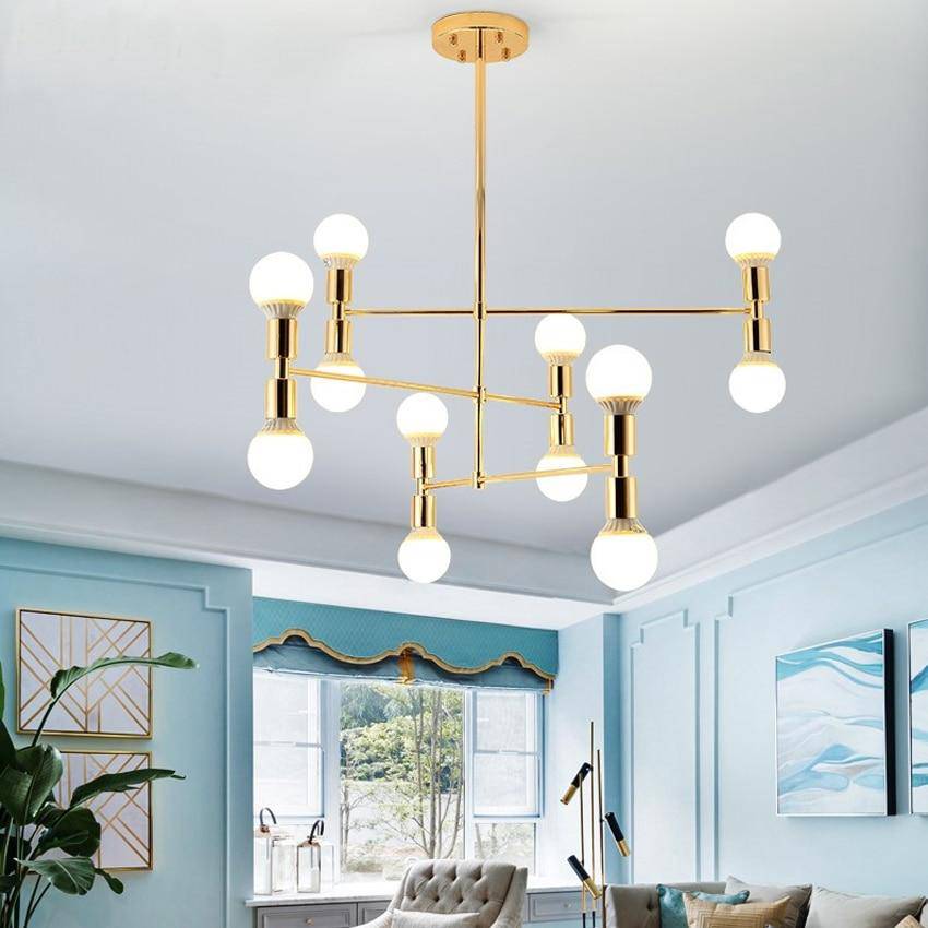 Lustre — Design en métal doré et lampes en boule