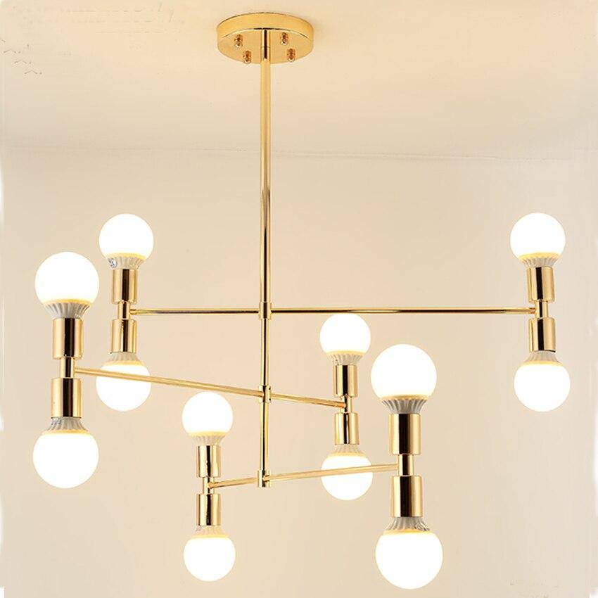 Lustre — Design en métal doré et lampes en boule