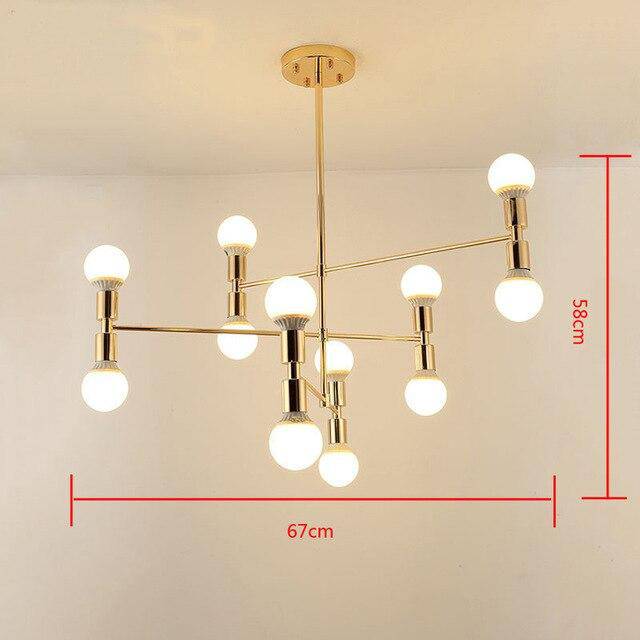Lustre — Design en métal doré et lampes en boule