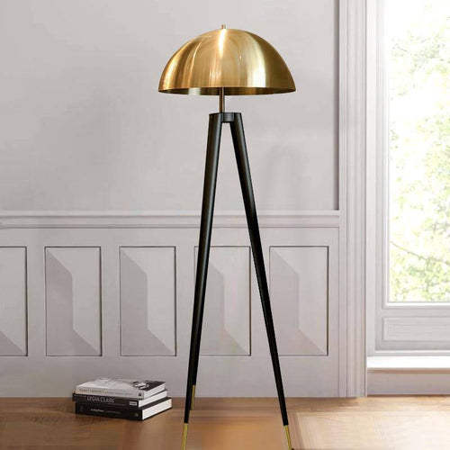 Abat-jour — Design LED tripod noir avec abat-jour doré Mushroom