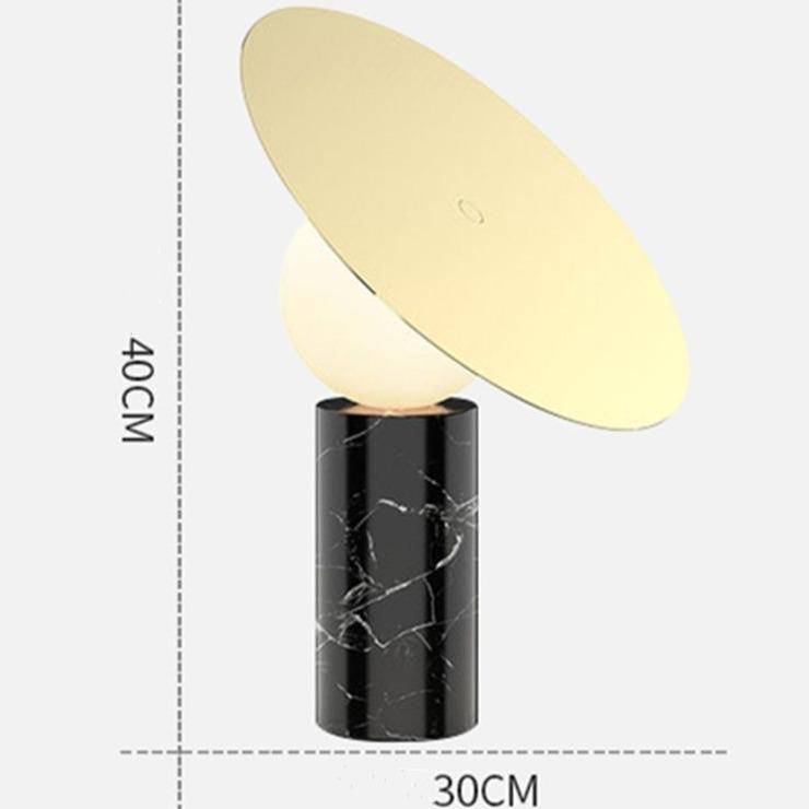Lampe à poser design LED en marbre avec boule et disque en verre