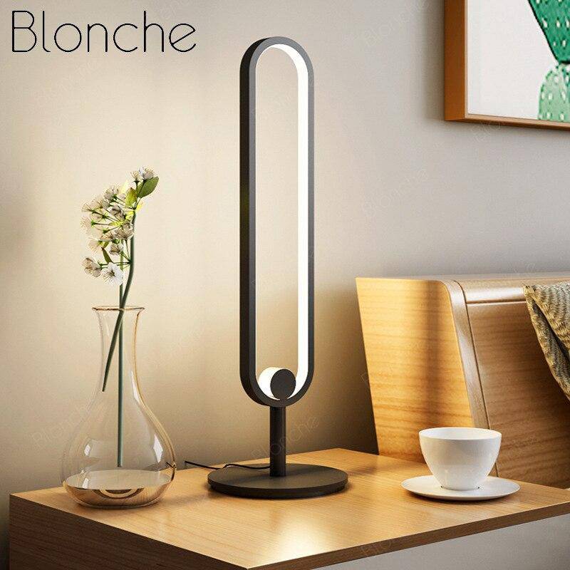 Lampe à poser design à LED avec anneau métal noir Loft