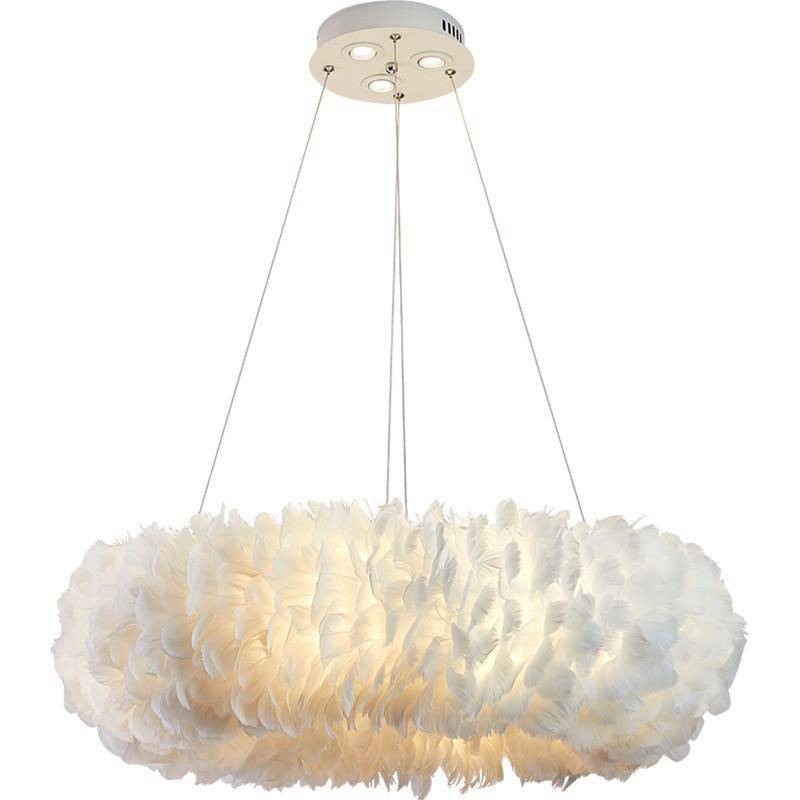 Lustre rond design LED en plumes colorées