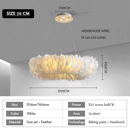 Lustre rond design LED en plumes colorées