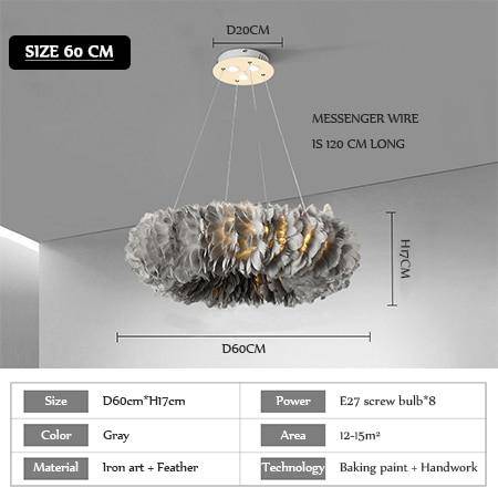 Lustre rond design LED en plumes colorées