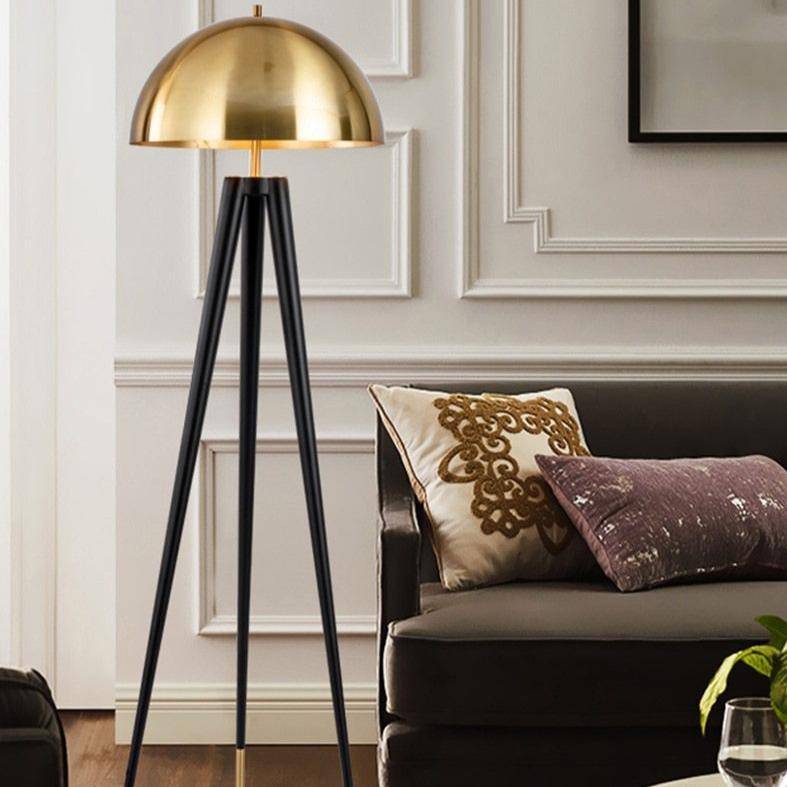 Abat-jour — Design LED tripod noir avec abat-jour doré Mushroom
