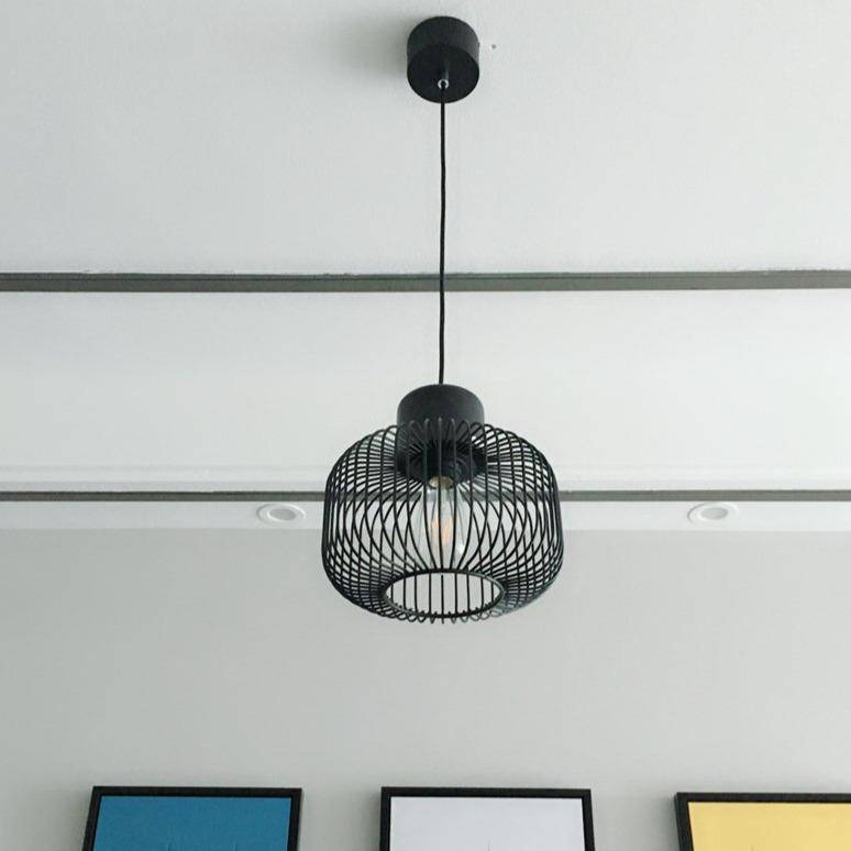 Lampe à poser design à LED avec abat-jour cage arrondie en métal noir