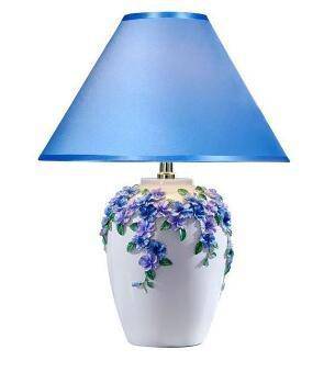Lampe de chevet moderne à fleurs et abat-jour en tissu (plusieurs couleurs)